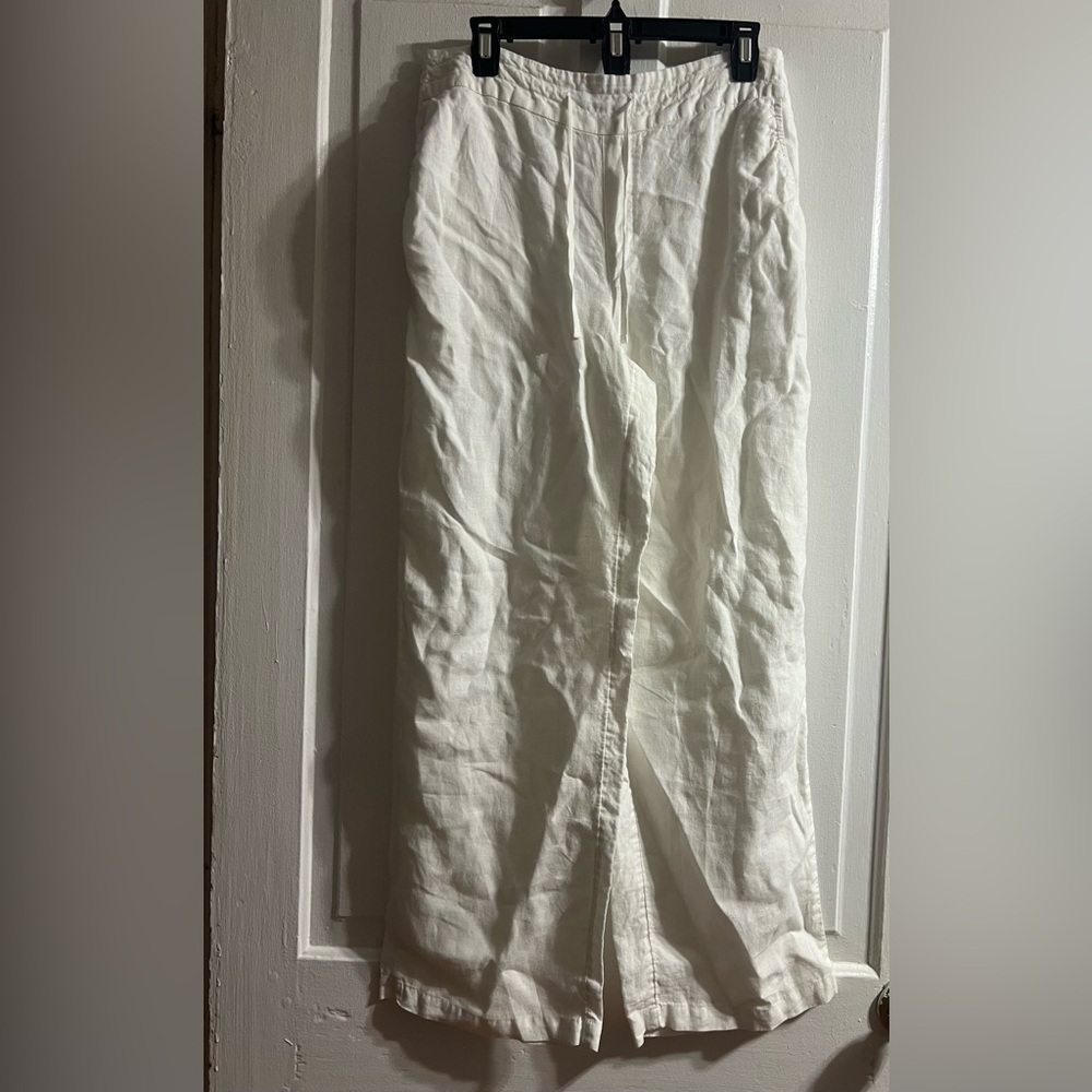 White Linen wide leg pants